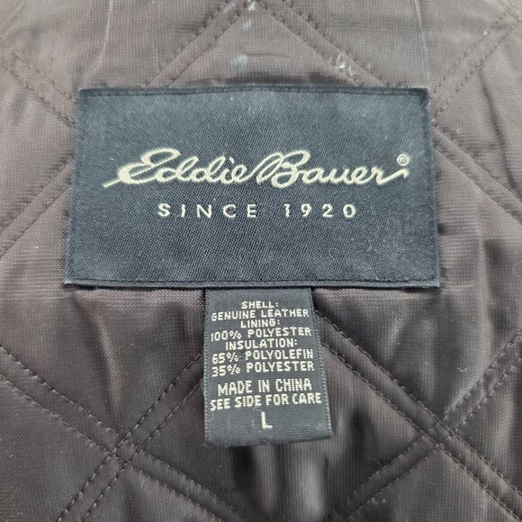 Vtg Men’s Eddie Bauer Leather Coat Jacket Distressed Brown L Quilted Liner Long - Picture 9 of 14